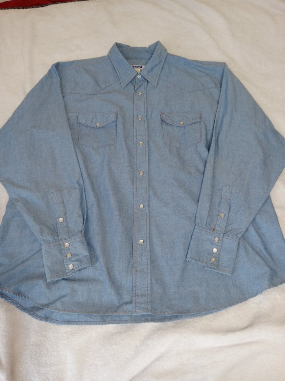 Vintage Big Smith Chambray Cowboy Western Pearl Snap Work Rancher Shirt 3XL - Picture 5 of 12